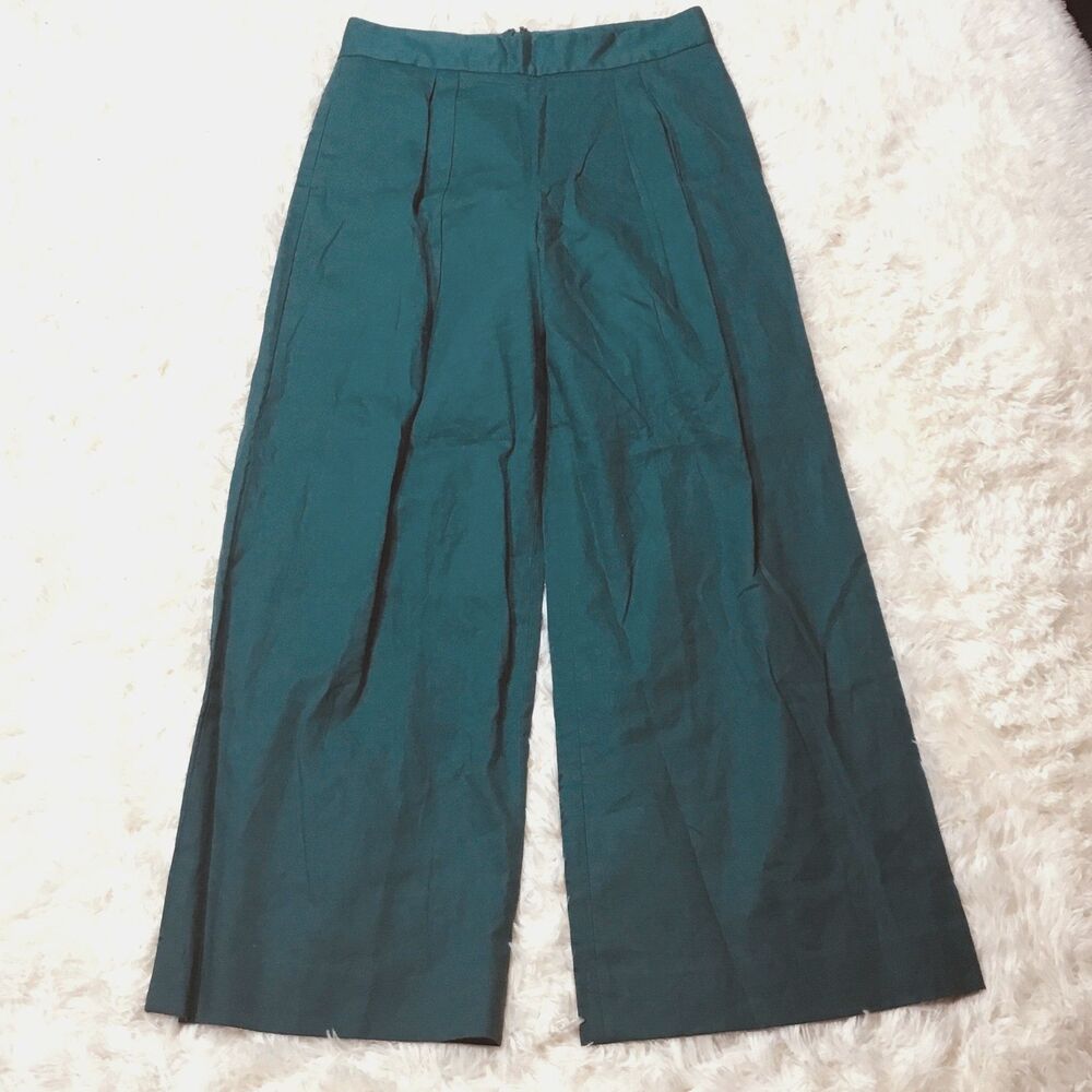 NWT cotton linen pants wide leg pockets green business casual waist 34" 12/L